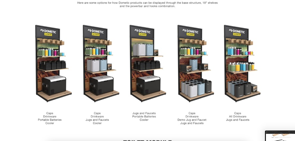Five Dometic display configuration options showing different product combinations